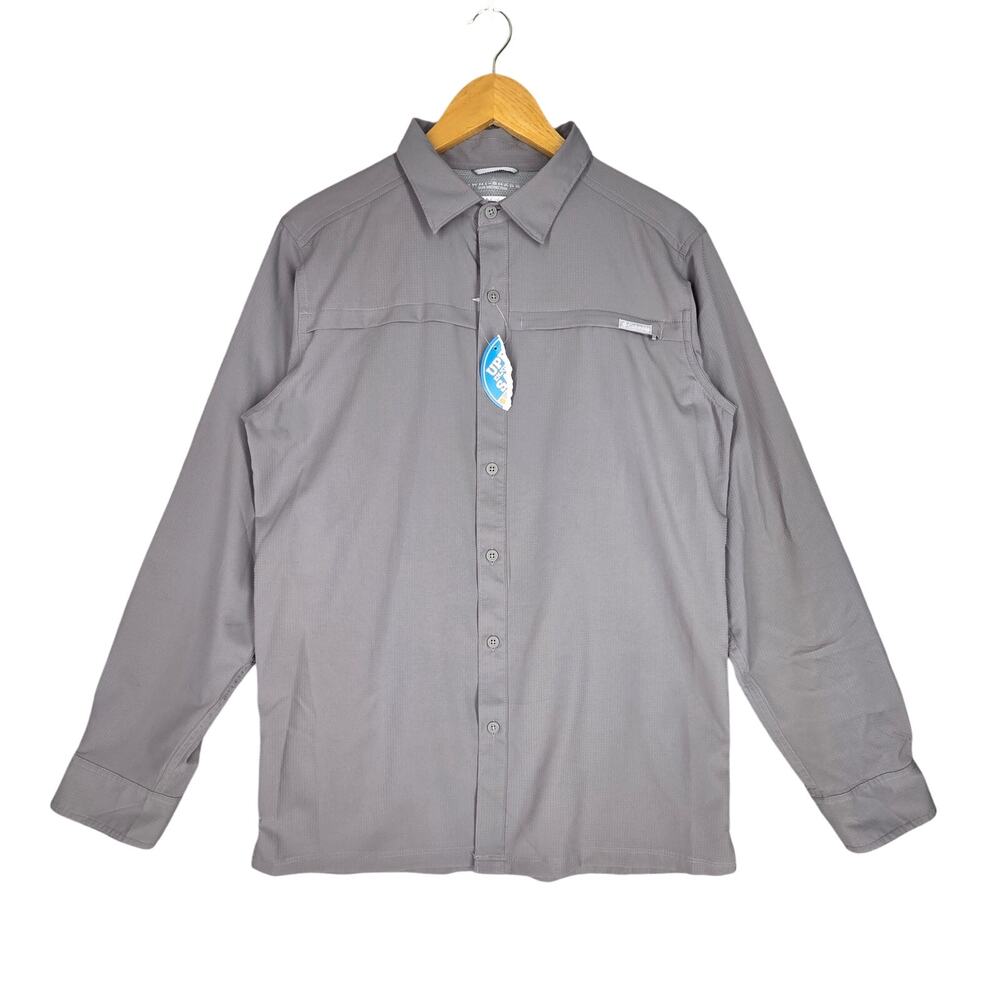 COLUMBIA MEN'S OMNI‑SHADE UPF 40 SUN PROTECTION SHIRT – LIGHT GRAY – SIZE SMALL
